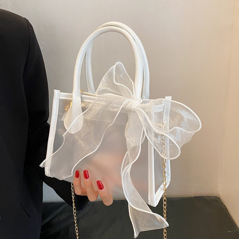 Cyflymder Summer Fashion Women Chain Messenger Bag Transparent Ladies Clutch Purse Small Tote Handbags Bowknot Design Female Shoulder Bags