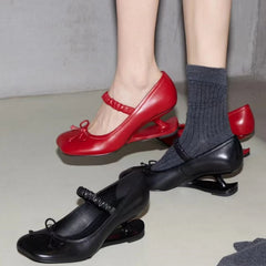 Cyflymder  Sweet Bow Decoration Strange Heel Round Toe Mary Jane Shoes for Women Street Style Designer High Heels Elegant Party Dress Shoes