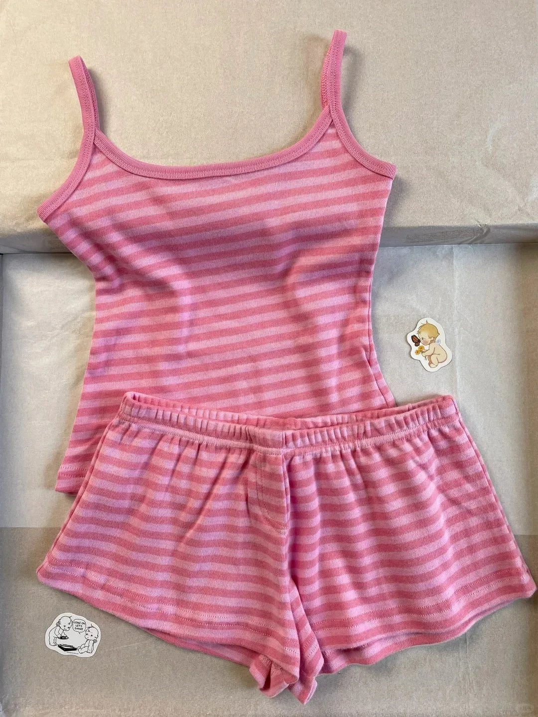 Cyflymder  Vintage Leopard Tank Shorts Set Women Basic Rose Red Crop Top Elastic Waist Straight Short Pant Sweet Cotton Home 2 Piece Sets