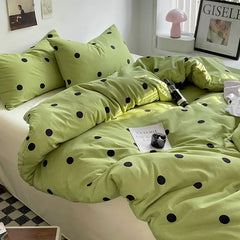 Cyflymder Green Polka Dots Duvet Cover Pillow Case Bed Sheet AB Side Quilt Cover Stripe Boy Kid Teen Girl Bedding Linens Set King Queen