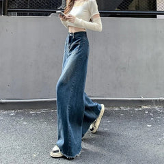 Cyflymder  Woman High Waist Vintage Designer Wide Leg Jeans Female Gothic Loose Straight Leg Pants Girls Blue Light Blue Denim Trousers