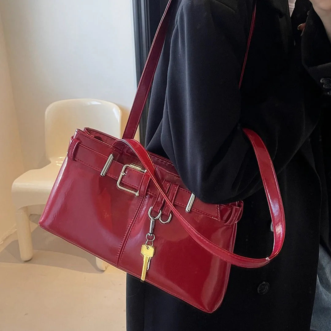 Cyflymder  Retro belt buckle motorcycle armpit shoulder bag 2025 new large capacity fashionable temperament women's commuting tote bag tren