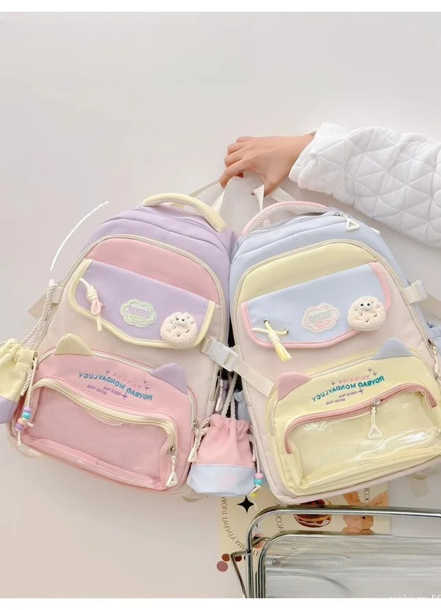Cyflymder  Fashion Transparent Sweet Kawaii Backpack High-capacity Y2k Aesthetic Schoolbag Women Students Contrast Color Patchwork Ita Bags