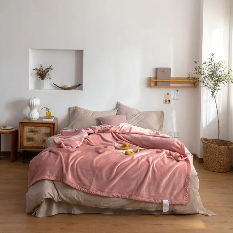 Cyflymder  Nordic Solid Flannel Blankets Warm Multifunctional Sleeping Blanket for Office Home Queen King Size Bedspread for All Seasons