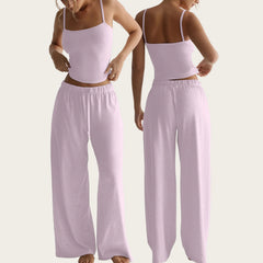 Cyflymder  Simple Plain Color Chic Sexy Camisole Top and Long Pants Fahionable Suit for Lady Casual Soft and Comfortable Homewear Set