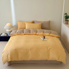 Cyflymder  100% Cotton Single Twin Double Solid Color Reversible Bedding Set Soft Comfortable Duvet Cover Bed/Fitted Sheet Pillowcases