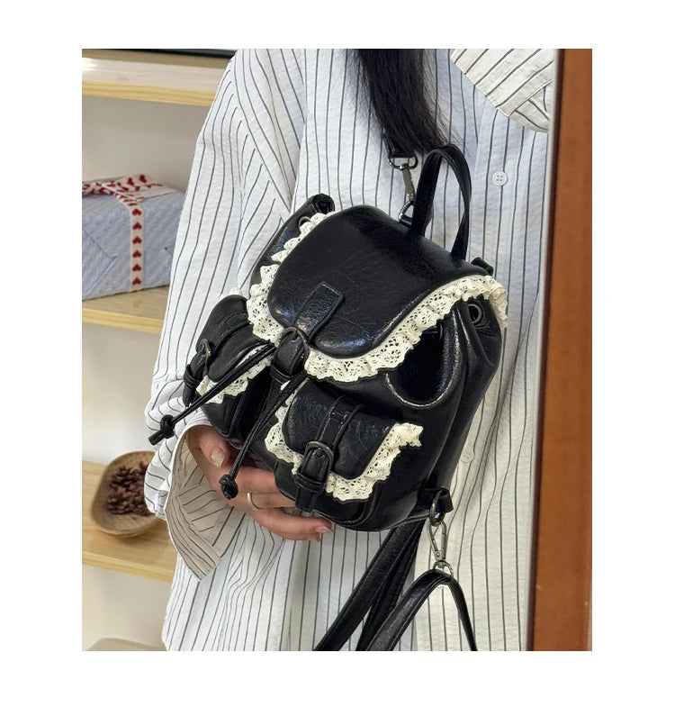 Cyflymder  Lace Patchwork Fairy Fashion Handbags Y2k Aesthetic Chic Casual Simple Backpacks Korean Women Mini Sweet Preppy Schoolbags