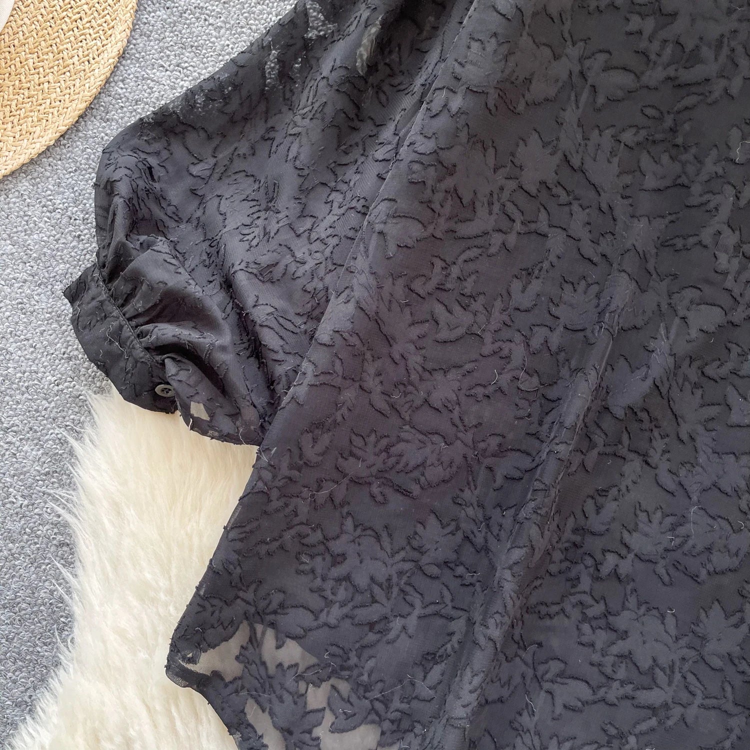 Cyflymder  Ele Vintage Bubble Sve irt Women's Loose Embroidered Me Top Spring Faionable Commute Sle Korean Version