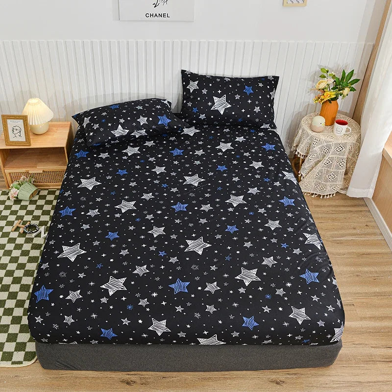 Cyflymder Twin Fitted Bed Sheet with Elastic Blue Flower Printed Bed Cover Single/Queen/King Bed Linen Reactive Printed Mattress Cover 180