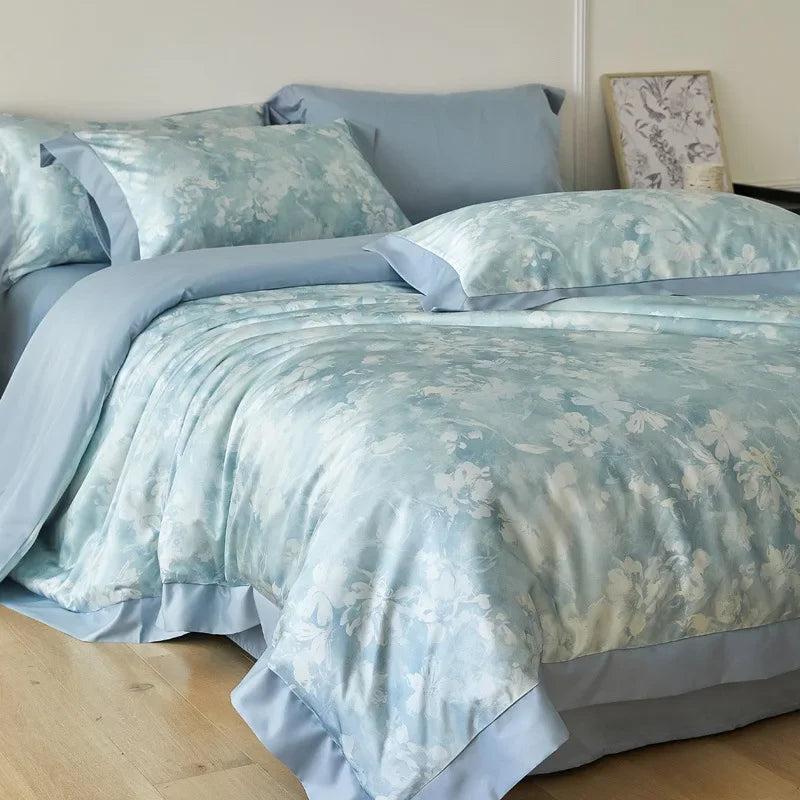 Cyflymder  New Flower Printed Cooling Quilt Set High Quality Ice Feeling Silky Comfort Set Skin Friendly Summer Bedding Set for Adults