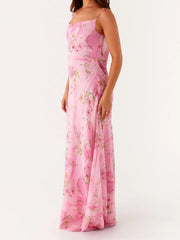 Cyflymder  Women s Floral Print Spaghetti Strap Maxi Dress with Sleeveless Open Back Design for Summer Beach Parties and Events