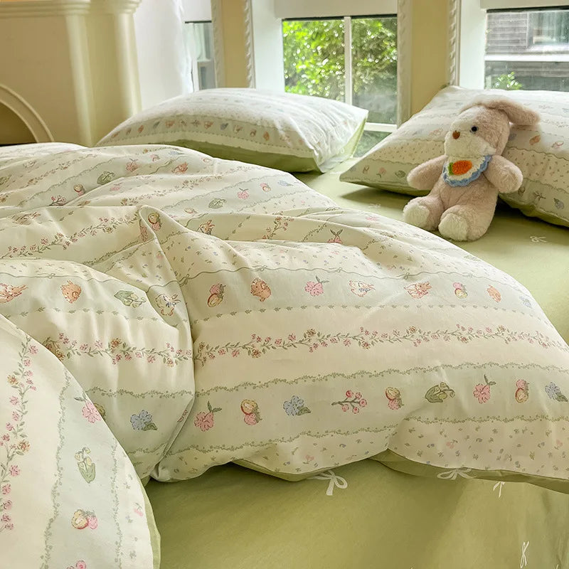 Cyflymder  100% Cotton Bedding Sets with Geometric Pattern Printing Super Soft Durable Bedclothes for Adults Quilt Kit for Home Schools