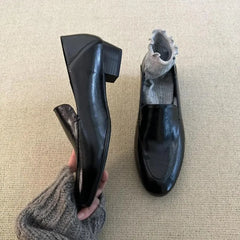 Cyflymder  Leather Shoes with Thick Heels for Spring Comfortable and Versatile  Le Fu Shoes for Women