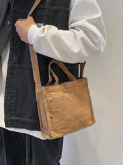 Cyflymder  Casual Canvas Shoulder Bag Women's  Messenger Bag Commuter Fashion Handbag Soft Foldable Pure Color Vertical Square Bag