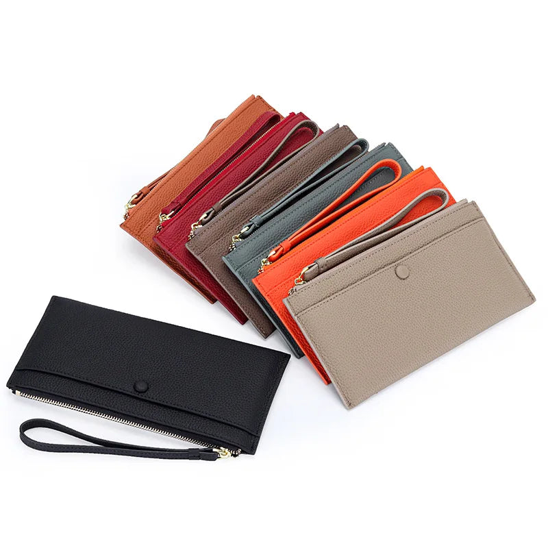 Cyflymder  Genuine Leather Women Long Wallet Female Wallets Ladies Clutch Cow Leather Coin Purse Credit Card Holder Wrist phone purse