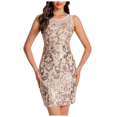 Cyflymder  Luxury Sequined Women Dresses Glitter Mesh Patchwork Sleeveless Bodycon Mini Dress Elegant Formal Cocktail Evening Party Dress