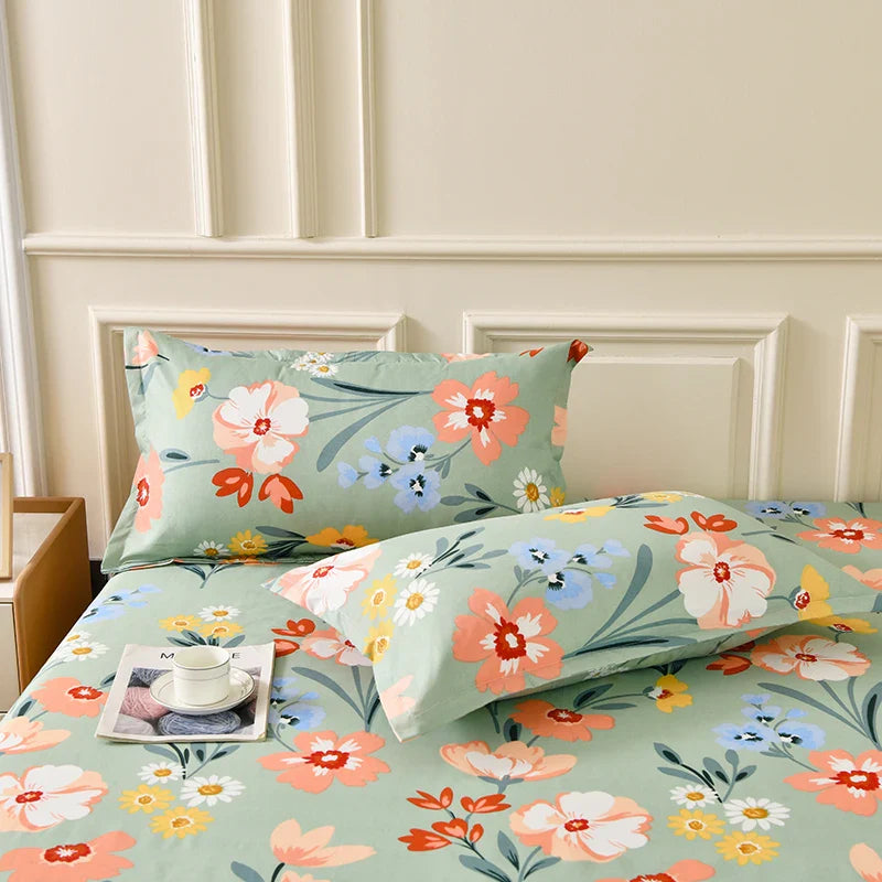 Cyflymder Fitted Sheet Set Floral Style Bed Cover Pillowcase постельное бельё набор Home Elastic Bedsheet Skin-friendly Bed Linen