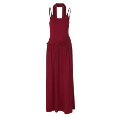 Cyflymder  Elegant French Chic Slip Dress Women Sexy Solid Sleeveless Backless Slim Twist Ruched A Line Maxi Dress for Holiday Party