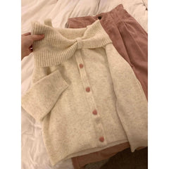 Cyflymder cold weather outfits Sweet Streetwear Knitted Cardigan Women Japanese Style Y2k Harajuku Solid Elegant Sweater Bow Sexy Soft Pullover Girl