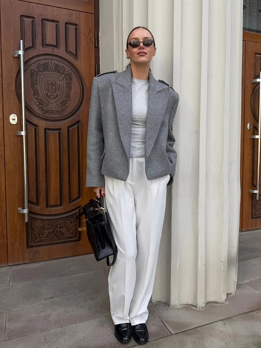 Cyflymder  Autumn Solid Wool Coats for Women Lapel Long Sleeve Temperament Fashionable Style Short Jacket Female Clothing New