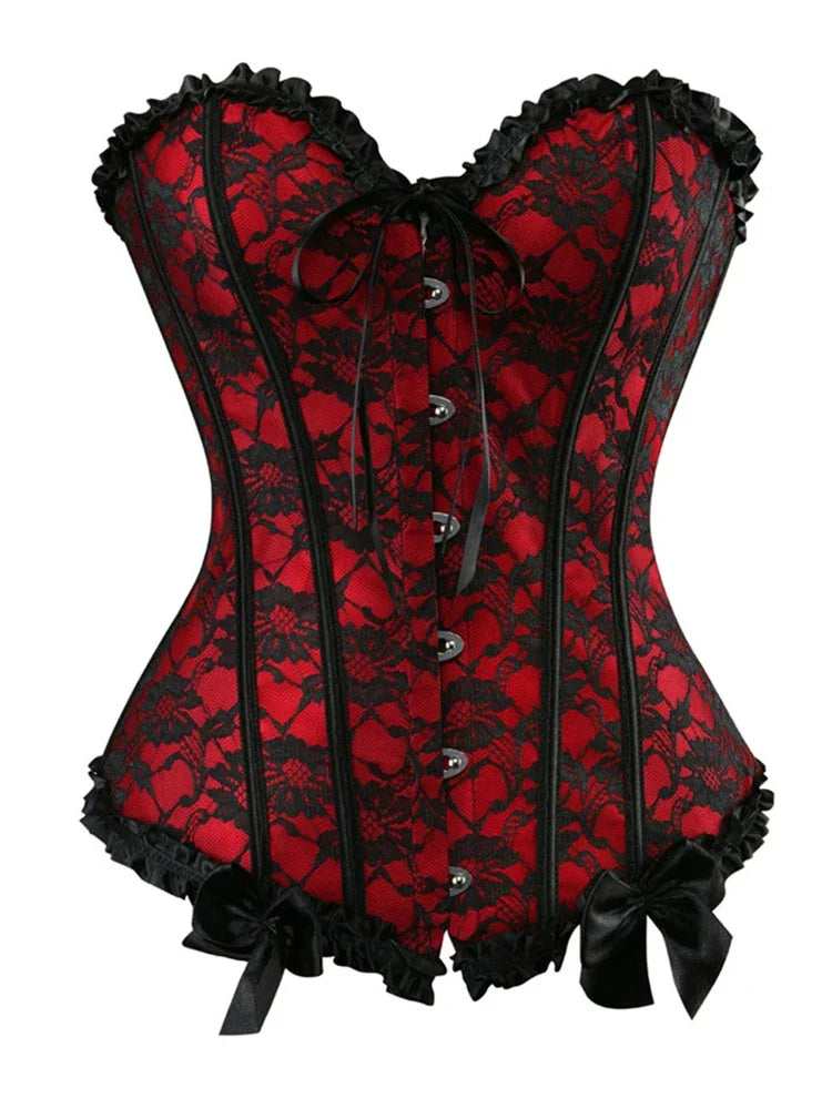 Cyflymder  Corset 3 Piece Outfits for Women Steampunk Renaissance White Blouse Set Carnival Party Lace Up Boned Bustiers with Pirate Skirt
