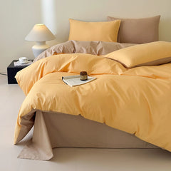 Cyflymder  100% Cotton Single Twin Double Solid Color Reversible Bedding Set Soft Comfortable Duvet Cover Bed/Fitted Sheet Pillowcases
