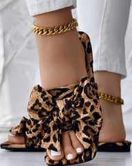 Cyflymder  New Fashion Summer Casual All Over Print Bowknot Design Square Toe Slippers