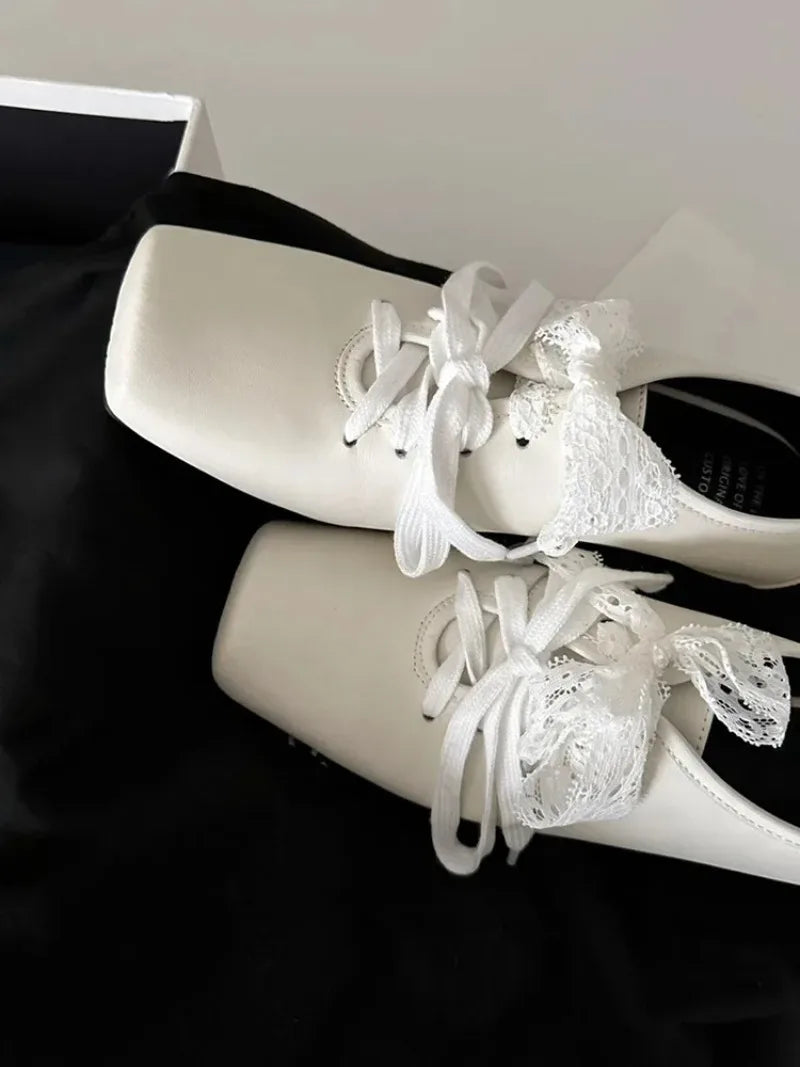 Cyflymder  French Style Low Heel Mary Jane Shoes for Women Fashion Faux Suede Lolita Square Toe Lace Up Chunky Heel Casual Designer Shoes