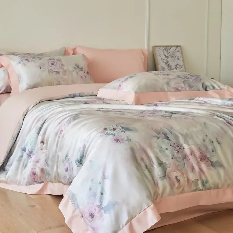 Cyflymder  New Flower Printed Cooling Quilt Set High Quality Ice Feeling Silky Comfort Set Skin Friendly Summer Bedding Set for Adults