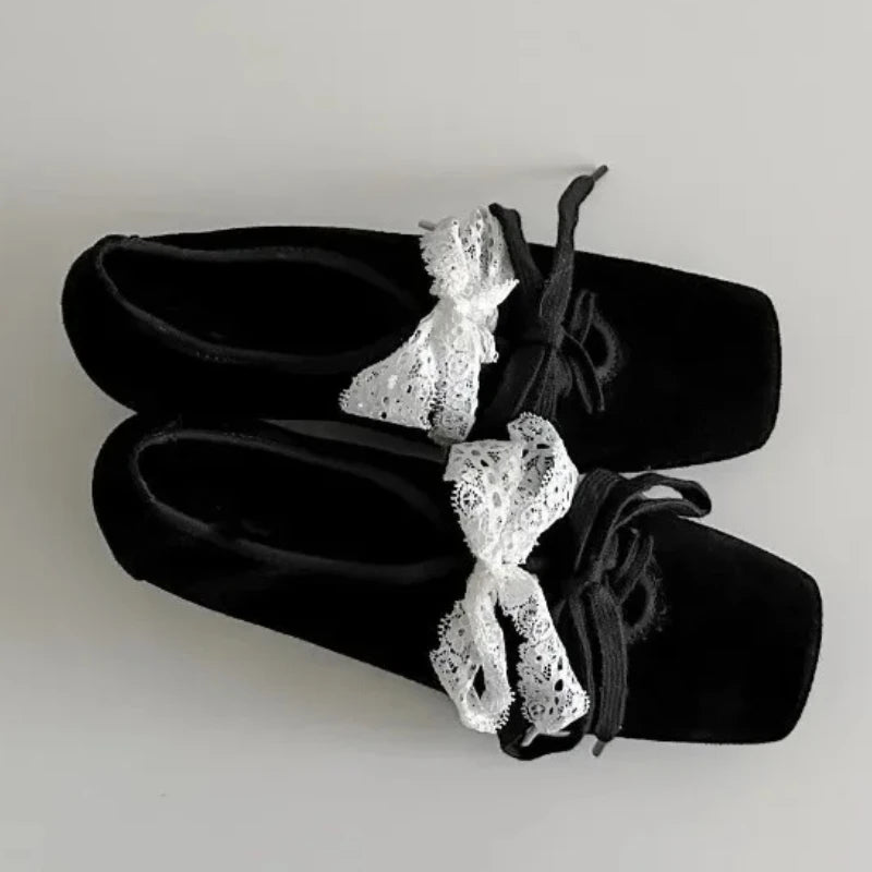 Cyflymder  French Style Low Heel Mary Jane Shoes for Women Fashion Faux Suede Lolita Square Toe Lace Up Chunky Heel Casual Designer Shoes