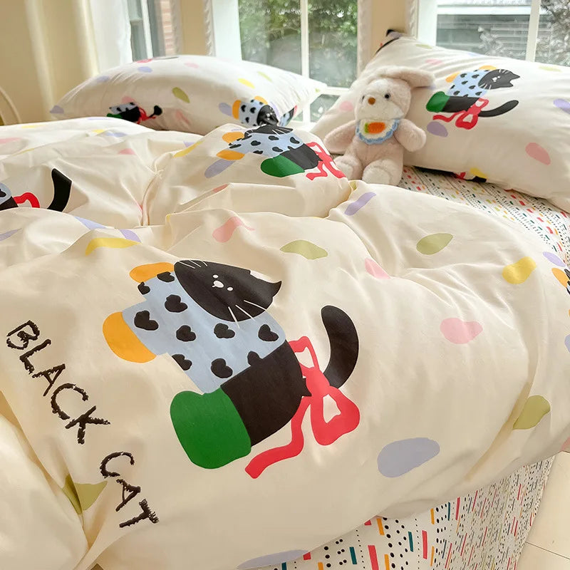Cyflymder  100% Cotton Bedding Sets with Geometric Pattern Printing Super Soft Durable Bedclothes for Adults Quilt Kit for Home Schools