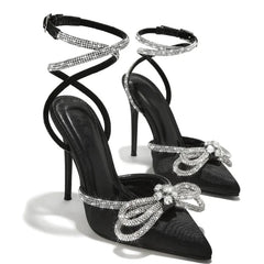 Cyflymder   Designer Butterfly-knot Crystal Buckle Strap Women Pumps Street Style Elegant Thin High Heels Stripper Prom Shoes Zapatos Mujer