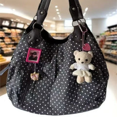 Cyflymder   Harajuku Retro Polka Dot Tote Bag Women Black Wrinkle Large Capacity Shoulder Bag Ladies Sweet Cute Commute Underarm Bag