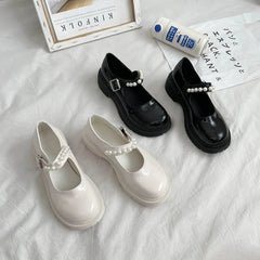 Cyflymder  Autumn New Fashion large size French style retro small Leather shoes Women's Casual Comfortable one-word thick-soled single sho