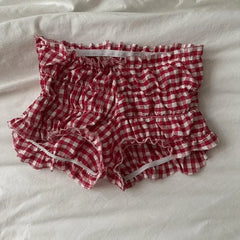 Cyflymder  90s Vintage Cottage Plaid Shorts Elastic Slim Fit Bloomers Pants Women Kawaii Loungewear Fairy Retro Y2K Cute Knickers Bottom