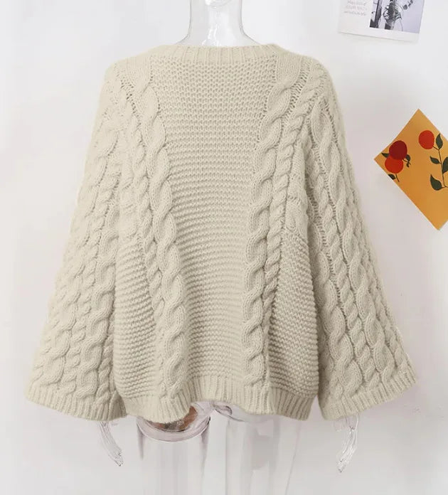 Cyflymder  Retro Knitted Sweater round Ne Bell Sve Casual Comfortable Autumn Winter Women's Faion Commute Loose Fit Polyester Blend