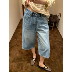 Cyflymder   American Retro Patchwork Cargo Cropped Shorts Women Breathable High Quality Loose Fit Button Closure With Pockets Light Color