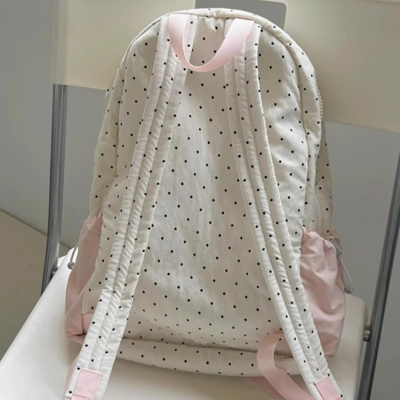 Cyflymder  Women Student Fashion Chic Dot Backpack Y2k Aesthetic Preppy Contrast Color Schoolbags All Match Ins Bow Backpacks High-capacity