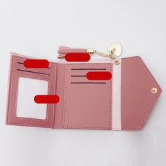 Cyflymder Fashion Heart Hasp Women Short Wallet Coin Pouch Solid Color Large Capacity Credit Card Holder Card Wallets Student Coin Purse