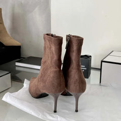 Cyflymder Fashion Spring Autumn Sexy High Heels Pointed Toe Ankle Boots Woman Nightclub Party Shoes Zipper Short Booties