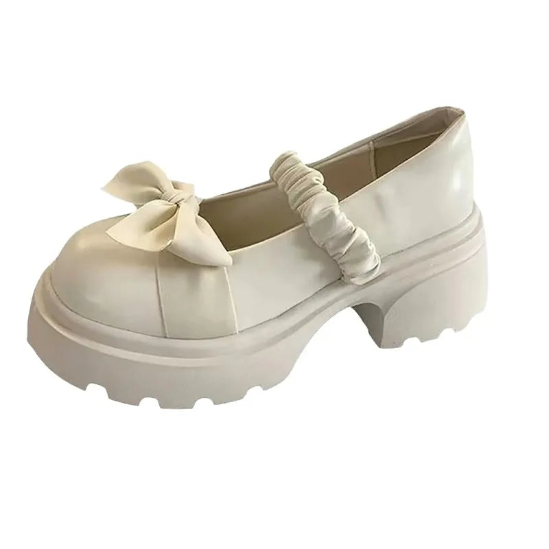 Cyflymder  Closed Toe Shoes for Women Casual  Bow Chunky Heel Loafers – Stylish Jane Shoes For Skirts