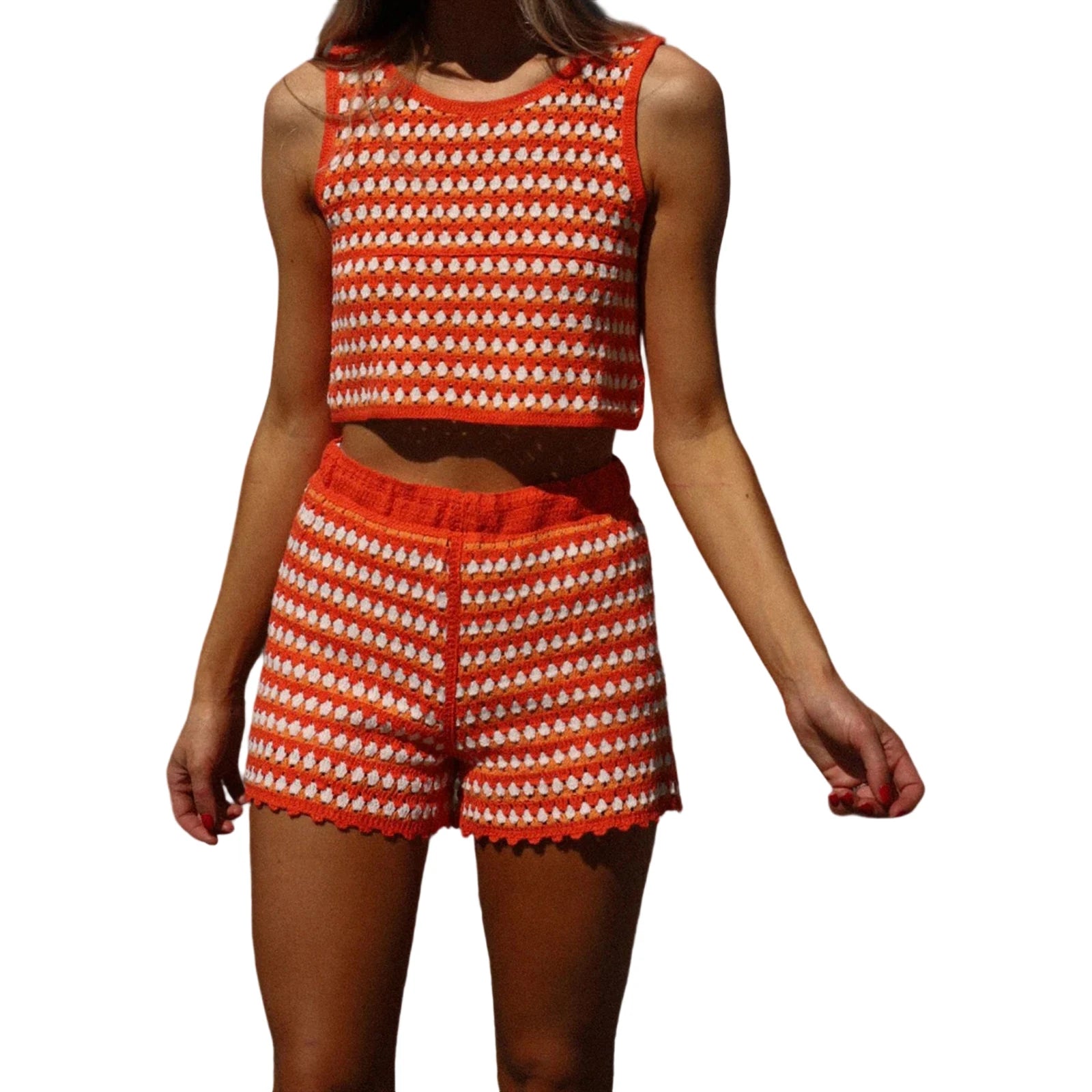 Cyflymder  y2k 2 Piece Set Women Contrast Color Striped Sleeveless Knitted Tank Tops and High Waist Shorts 2000s Beach Streetwear