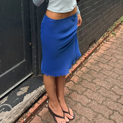 Cyflymder  Women's Solid Color Low Waist Bodycon Midi Mesh Skirt Stretch Slim Fit Pencil Skirts Streetwear Fashionable Trendy Bottoms
