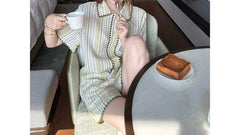 Cyflymder  High-end Striped Pajamas Women's Summer Short-sleeved Cardigan Set Loungewear Sweet and Can Be Worn Outside