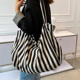 Cyflymder New Fashion Women's Tote Shoulder Bag Designer Striped Casual Handbag for Women 2022 Simple Large Capacity Female Shopper Bags