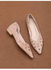 Cyflymder  Spring And Autumn Slip-on Shallow-toe Flats, Women's Light Luxury Shallow-toe Suede Elegant And Gentle Low-heeled