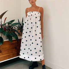 Cyflymder  Y2k Polka Dot Smocked Tiered Maxi Dress Bow Tie Shoulder Boho Midi Sun Dress Casual Beach Long Dresses for Women
