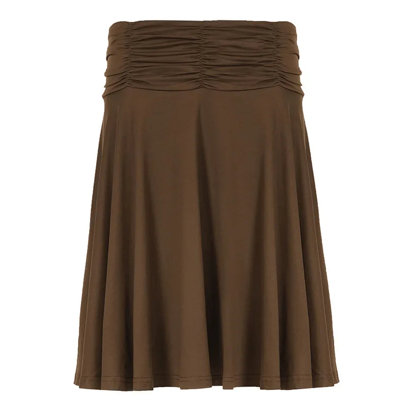 Cyflymder   Low Waist Pleated Women Midi Skirts Solid Color Knee-length Slim Fit Versatile A-Line Skirts Casual Daily Street Outfit