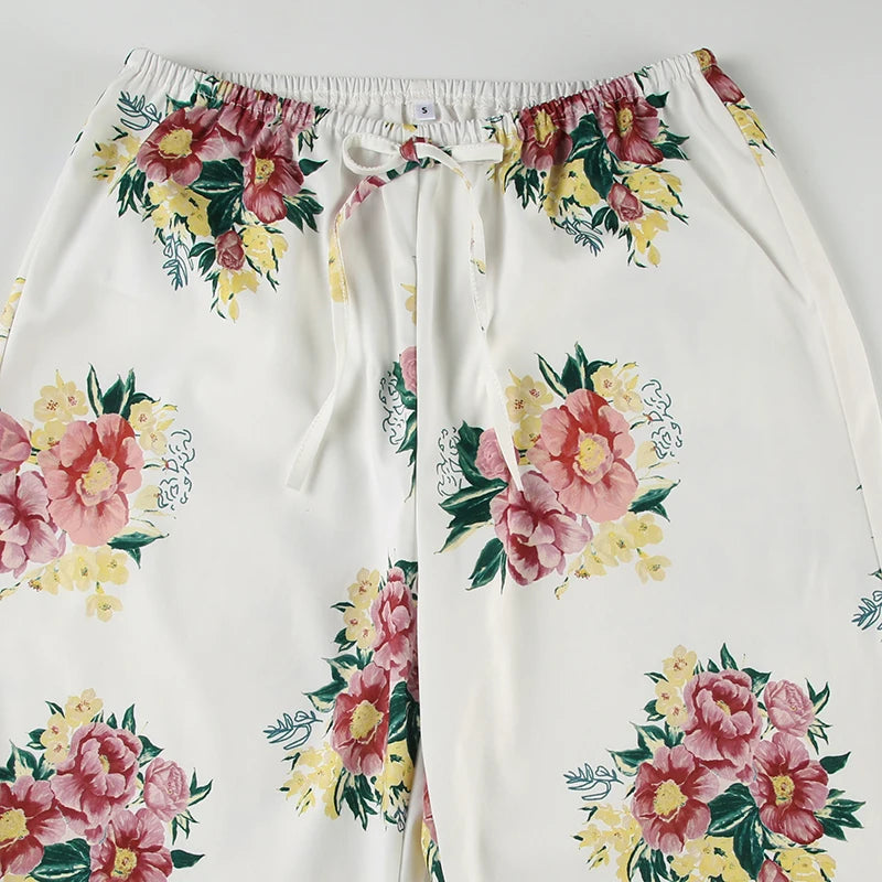 Cyflymder  Casual Floral Printed Wide Leg Pants Loose Mid-Waisted Straight Pants Women Autumn Spring Fashion Streetwear Lady