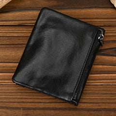 Cyflymder Genuine Leather Short Wallet Bifold Card Holder Short Purse Male Cow Leather Men's Coin Wallet Real Cowskin Zipper Wallet